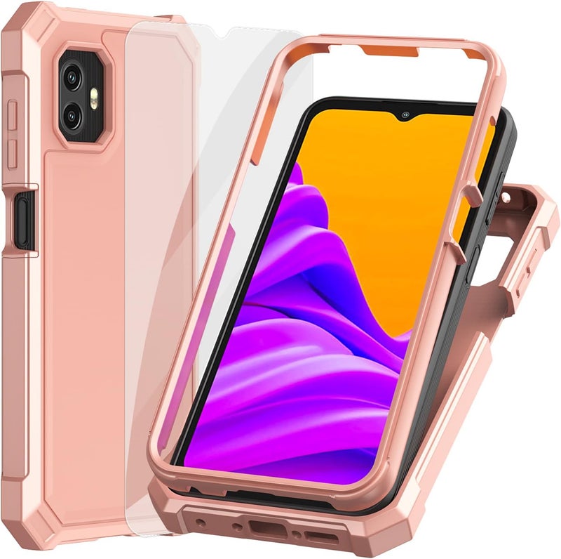 Ailiber حافظة لجهاز سامسونج جالكسي XCover 7 Pro مع واقي شاشة، حافظة هاتف XCover7 Pro بطبقتين، زوايا مقاومة للصدمات، حافة TPU، سيليكون رقيق، غلاف واقي متين - وردي ذهبي - Image 1